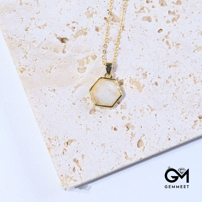 Gold Wire Natural Hexagon Gemstone Necklace