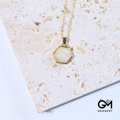 Gold Wire Natural Hexagon Gemstone Necklace