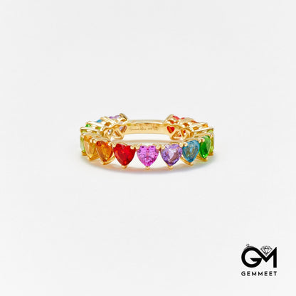 Rainbow Heart Gold Plated Zircon Ring