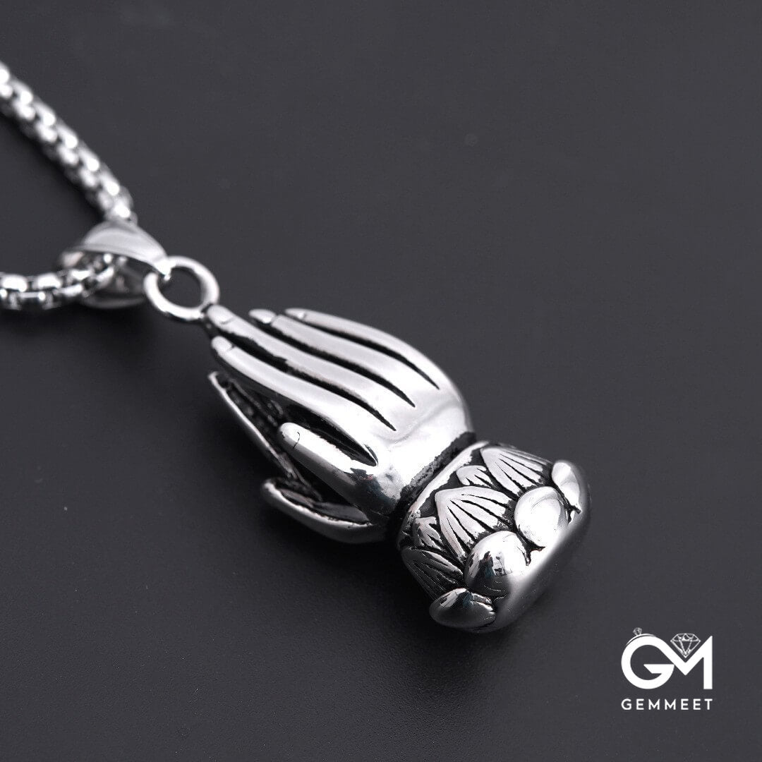 Prayer Hands Clasped Hands Stainless Steel Necklace