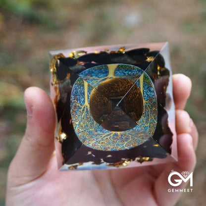 Tiger Eye Sphere & Obsidian Protection Orgone Pyramid