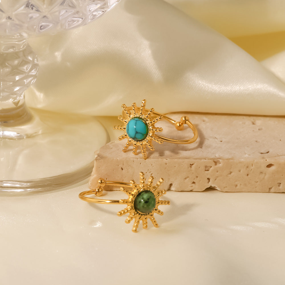 French Vintage Natural Stone Sun Shape Ring