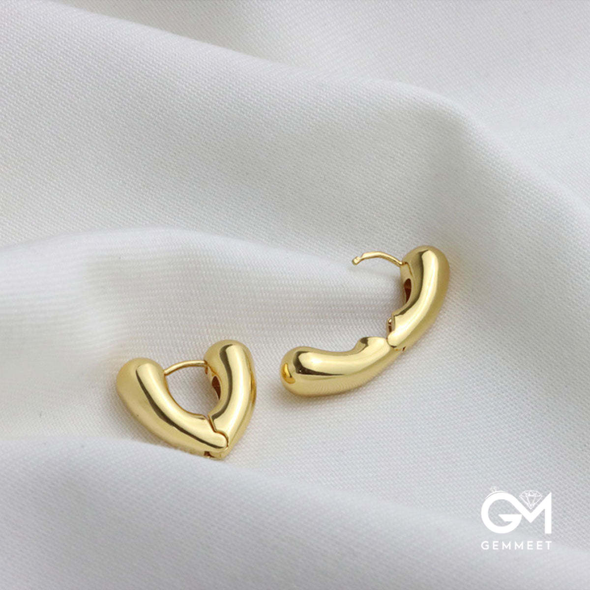 Golden Midi Heart Shape Chunky Hoop Earrings