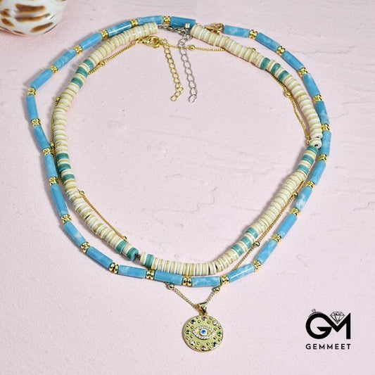 Larimar Turquoise Zircon Necklace Set