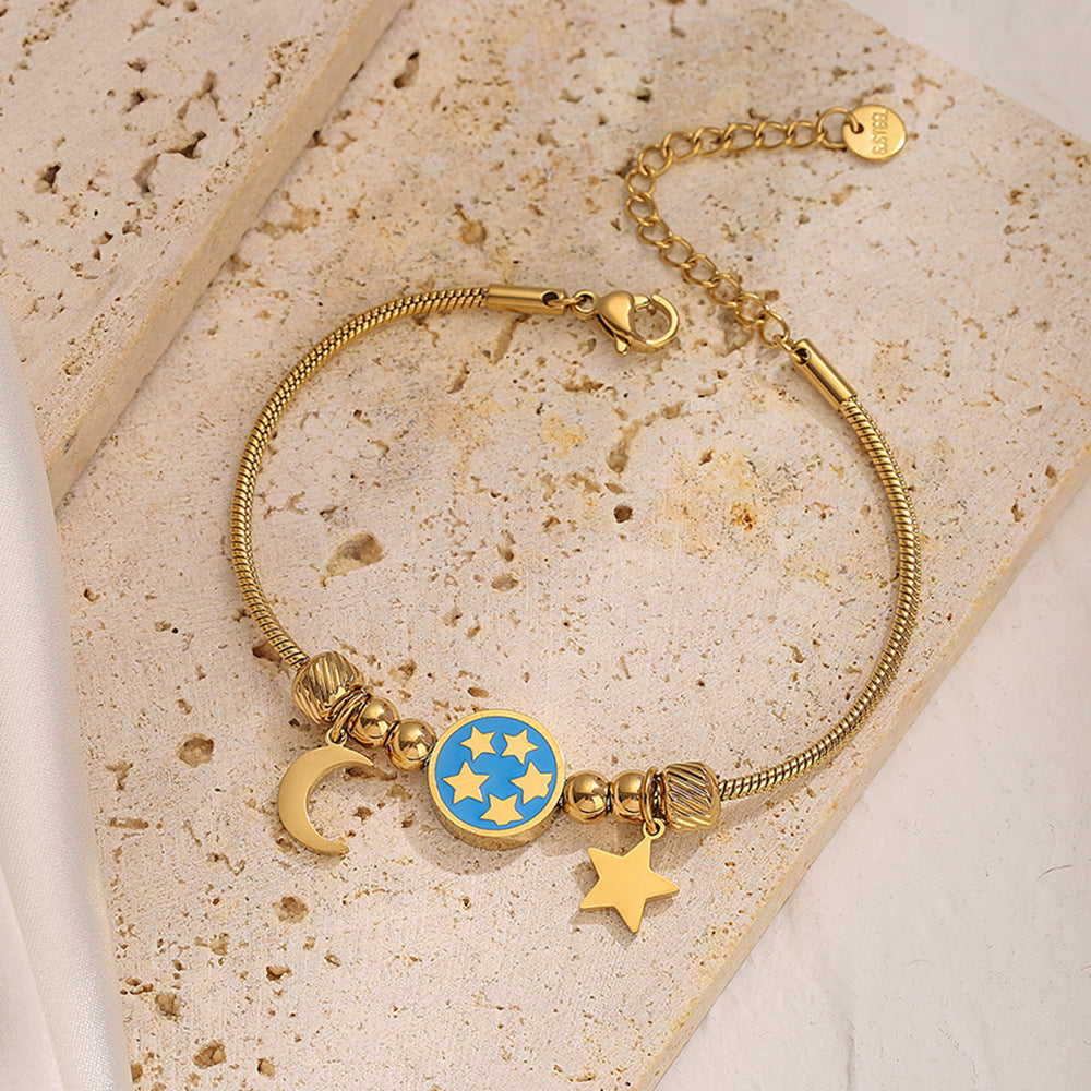 Cute Moon & Star Pendant Link Bracelet