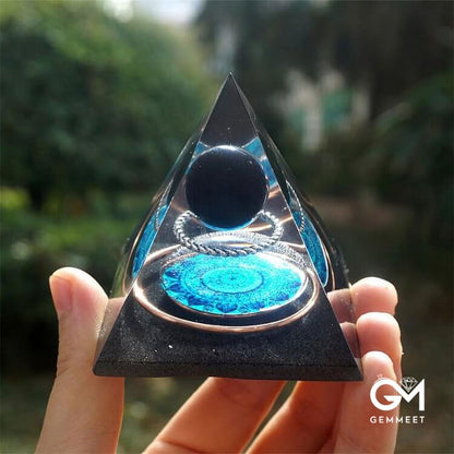 Obsidian Crystal Sphere With Copper Circle Orgone Pyramid