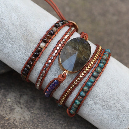 Boho Style Glitter Stone Multi-layered Woven Bracelet