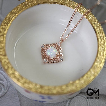 Sterling Silver Vintage Opal Delicate Pattern Necklace