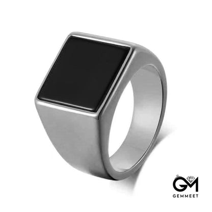 Stainless Steel Glossy Black Drop Gel Ring for Men