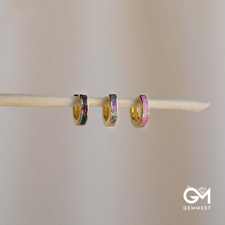 Opal Inlay Huggie Earrings