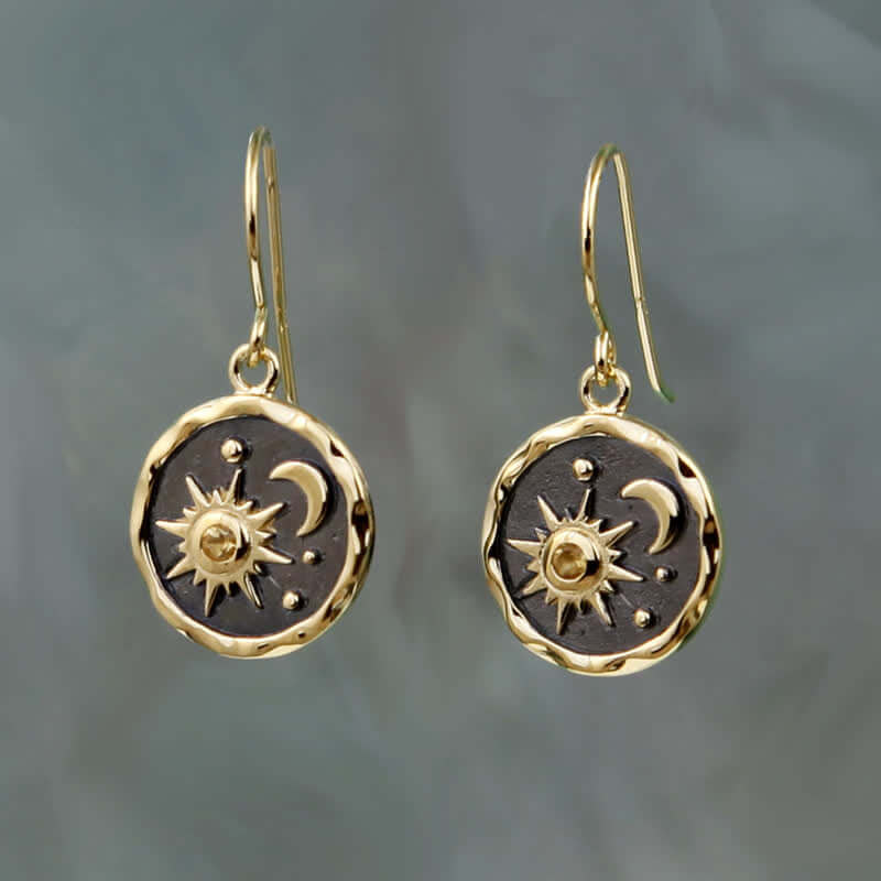 Bohemia Citrine Sun And Cresent Moon Earrings