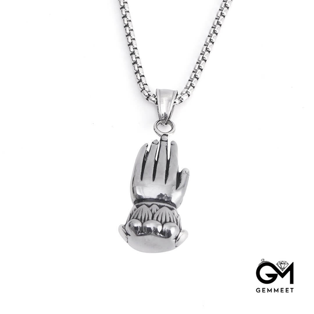 Prayer Hands Clasped Hands Stainless Steel Necklace