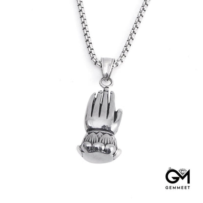 Prayer Hands Clasped Hands Stainless Steel Necklace