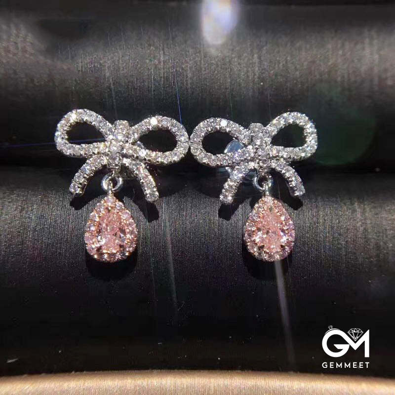 Bow Pink Zircon Drop Pear-shaped Earrings