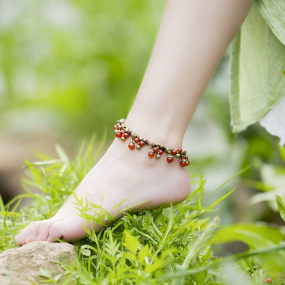 Red Agate Green Jade Woven Bead Anklet Bracelet