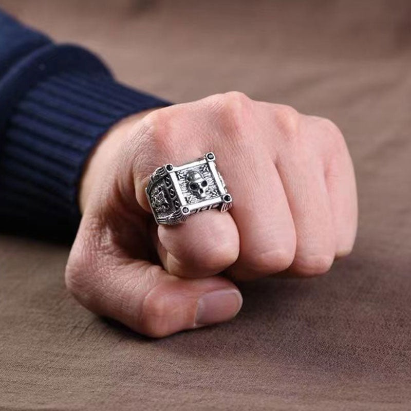 Skull Totem Square Punk Signet Ring