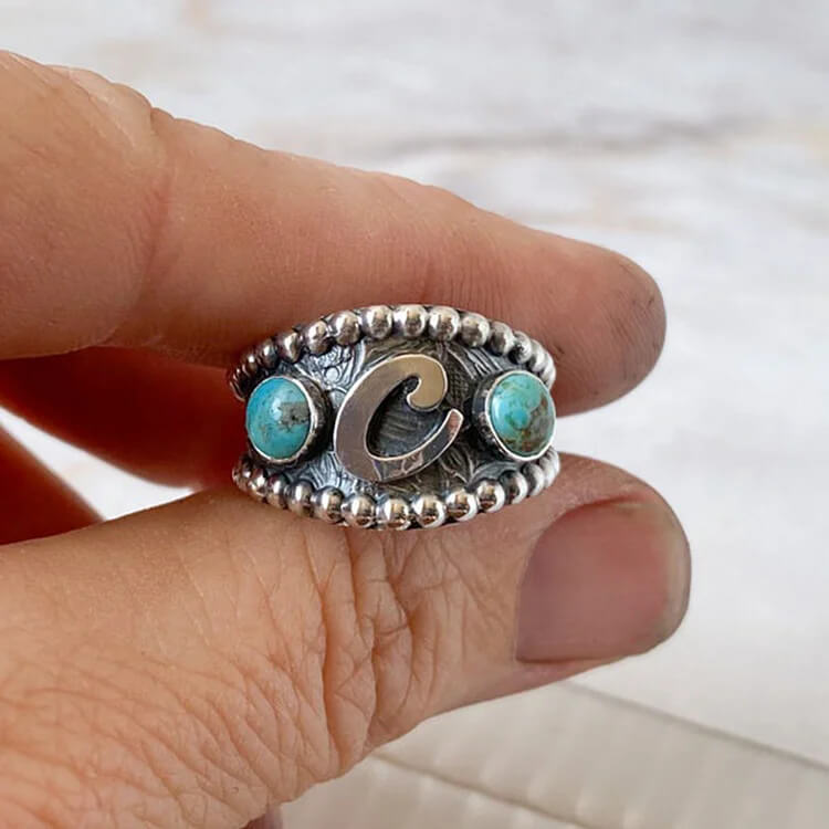 Retro Turquoise Letter C Ring