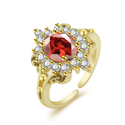 Red Stone Gold Plated Zircon Ring