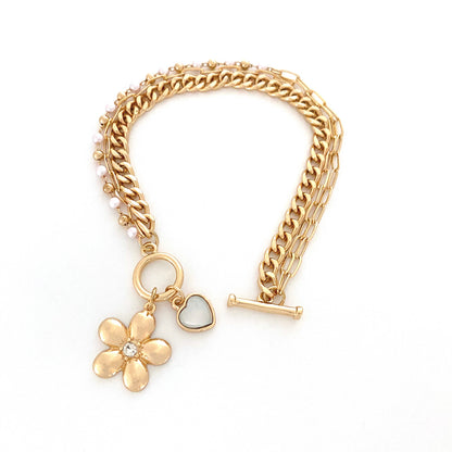 Flower Heart Pearl Bracelet