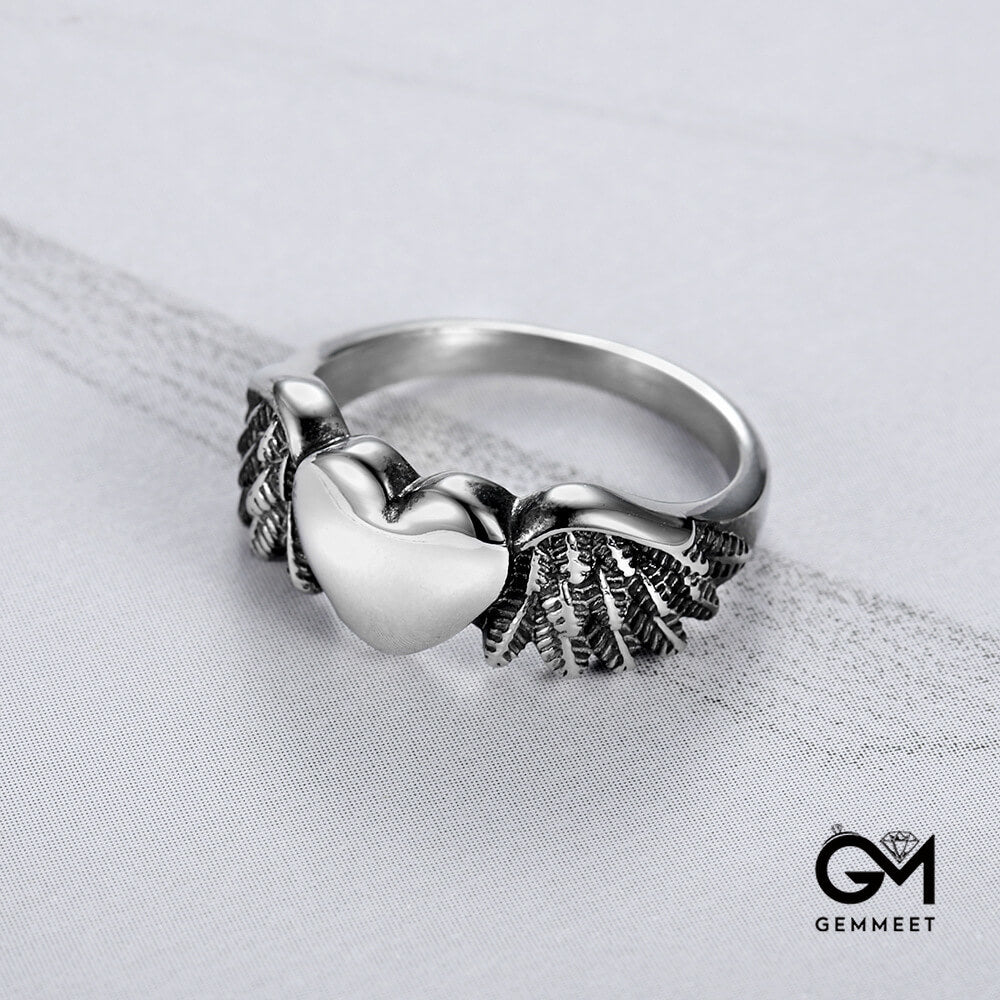 Titanium Steel Vintage Motorcycle Wind Heart Wing Ring