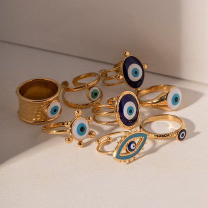 Various Evil Eye Glue Golden Adjustable Rings