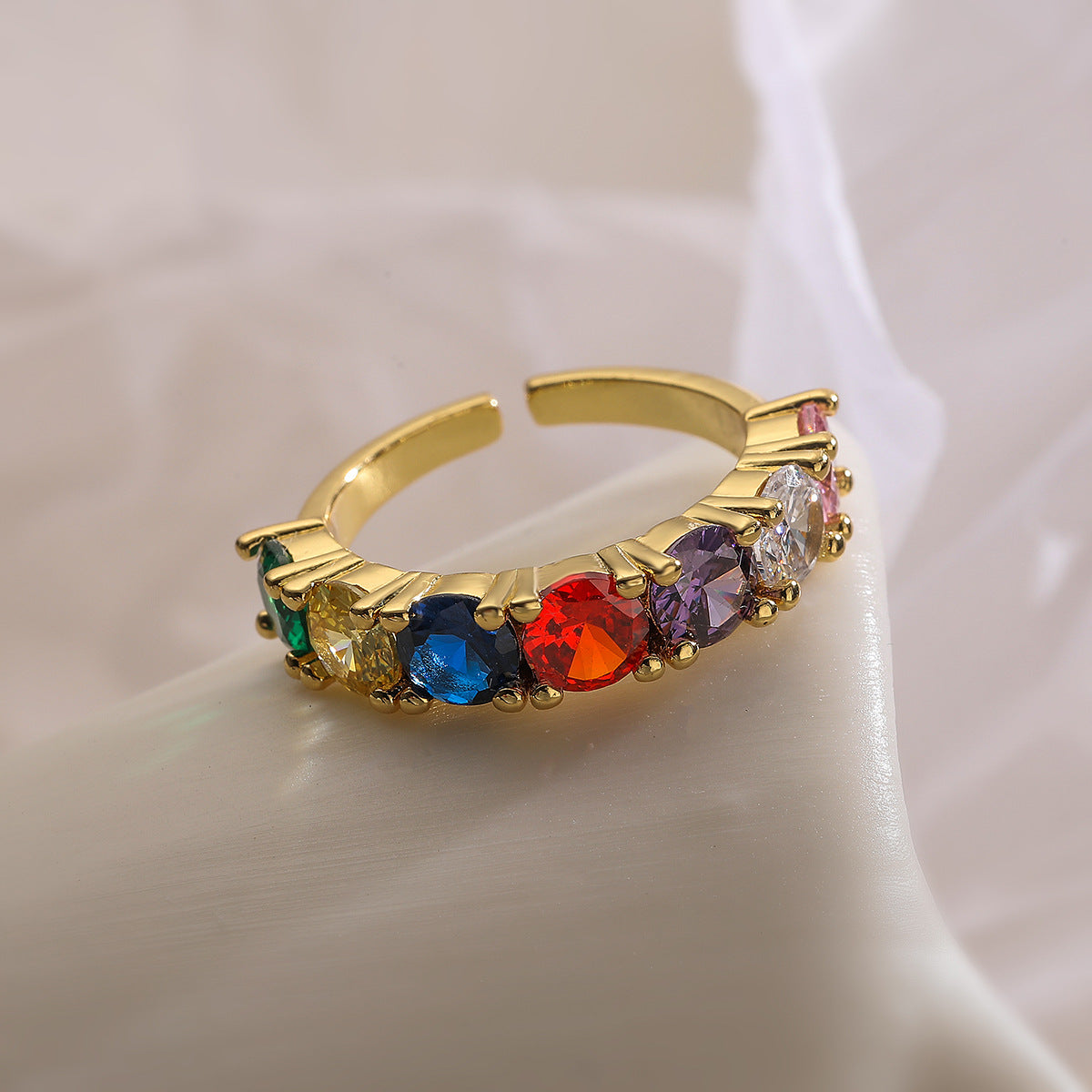 Color Stones Thick Band Ring