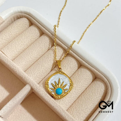 Turquoise Sun Pendant 18k Gold Plated Necklace