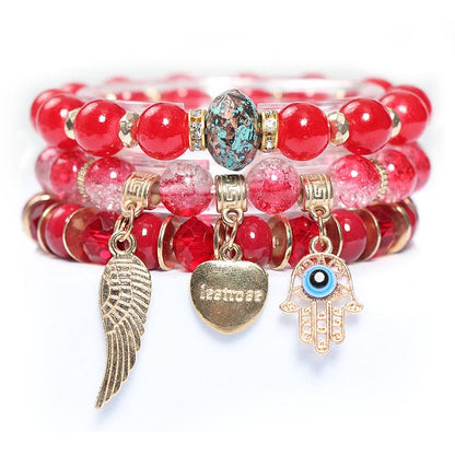 Evil Eye Hamsa Triple Beaded Bracelet Set