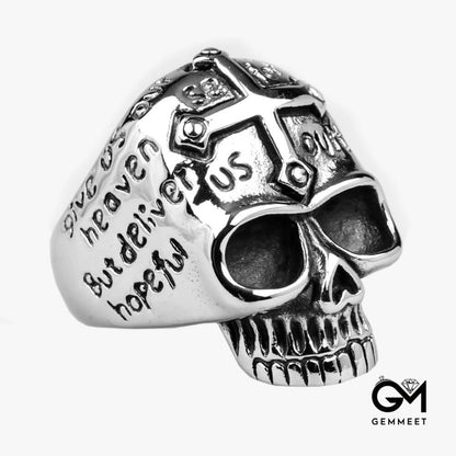 Stainless Steel Cross Skull English Ring