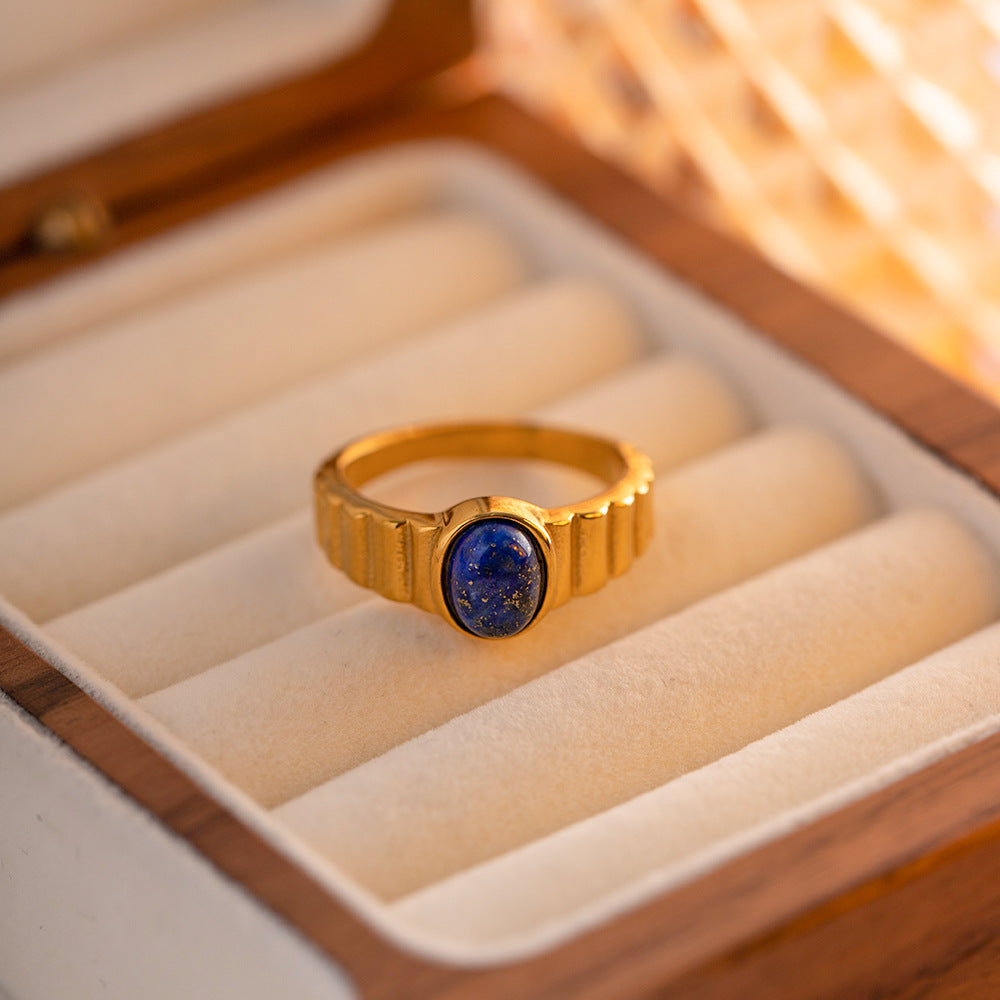 Court Vintage Oval Cut Lapis Lazuli Chunky Band Ring