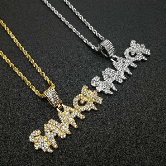 Hip Hop Jewelry Gold Plated Zirconia SAVAGF Barbarian Pendant