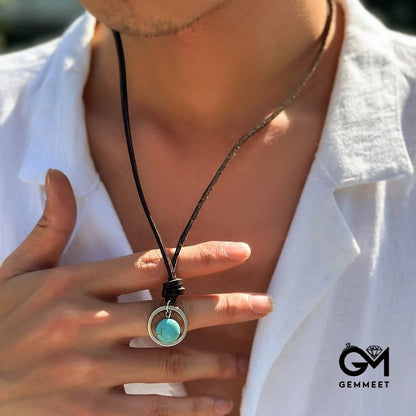 Men's Retro Turquoise Leather Necklace