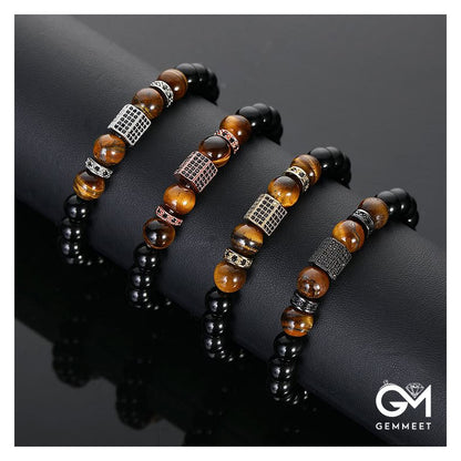 Men's Frosted Black Pearl Tiger Eye Stone Bracelet