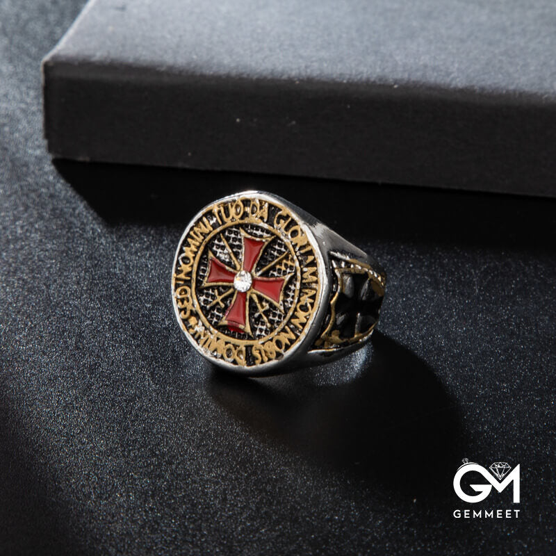 Red Zircon Cross Knights Templar Ring