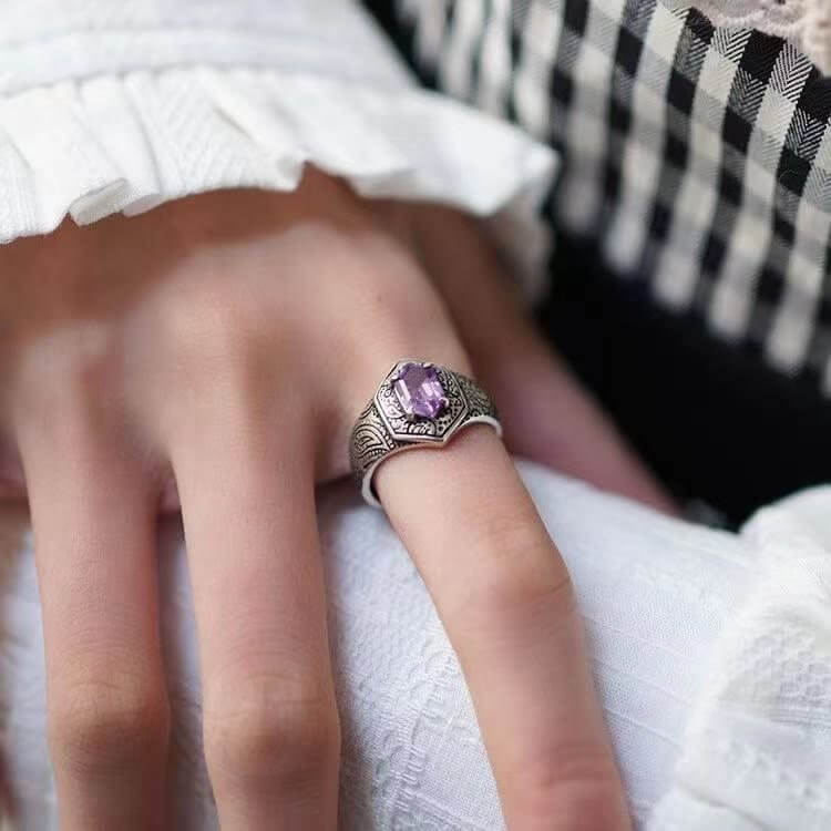 Retro Court Style Amethyst Ring