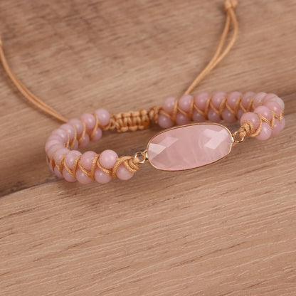 Pink Cut Flour Diamond Bead Double Woven Bracelet