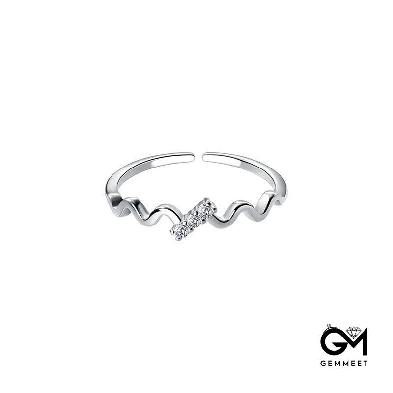 Micro-inlaid Wave Zircon Temperament Open Ring