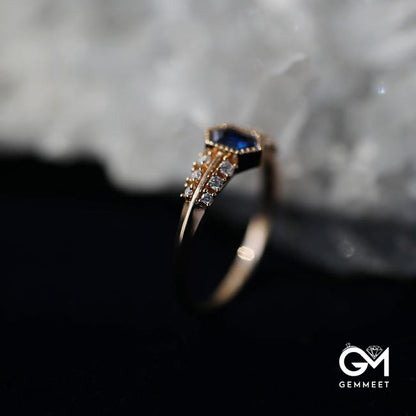 Dark Blue Zircon Shield Ring