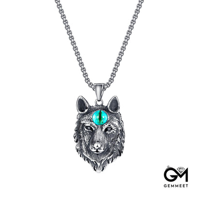 Punk Retro Animal Wolf Head Eyeball Pendant Necklace