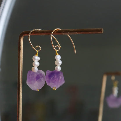 Natural Amethyst Healing Dangle Earrings