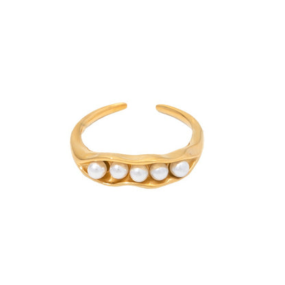 Stainless Steel Pea Pod White Pearl Ring