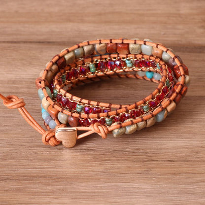 Colorful Pendant Multi-layer Woven Leather Wrapped Bracelet