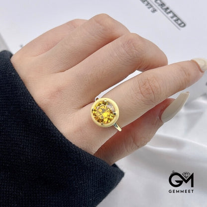 S925 Sterling Silver Yellow Round Drop Ring