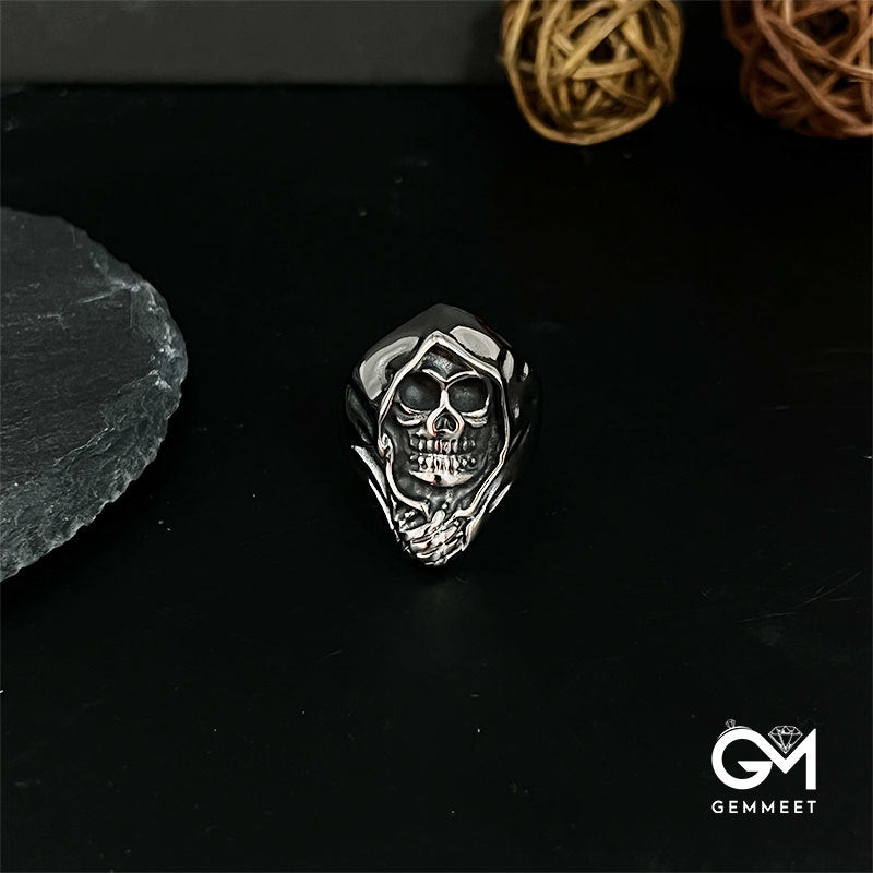 Stainless Steel  Skull Reaper Punk Ring