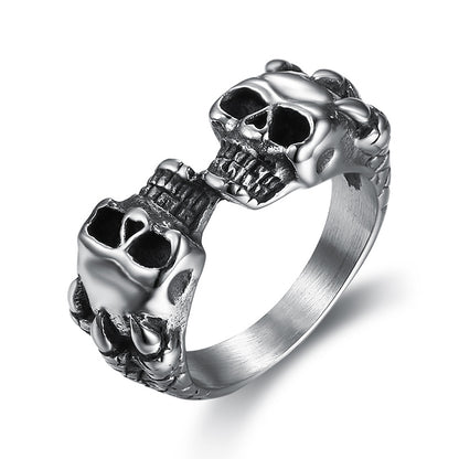 Stainless Steel Double Skull Small Head Ring