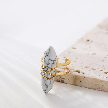 Hexagonal Column Natural Crystal Ring