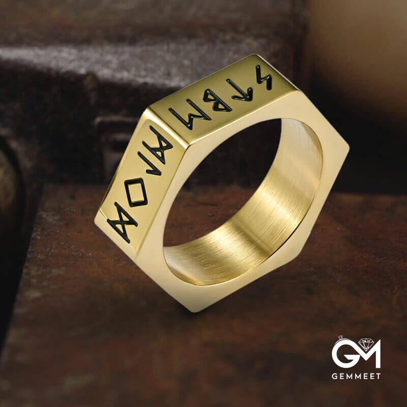 Simple Personality Hexagonal Nut Men's Ring