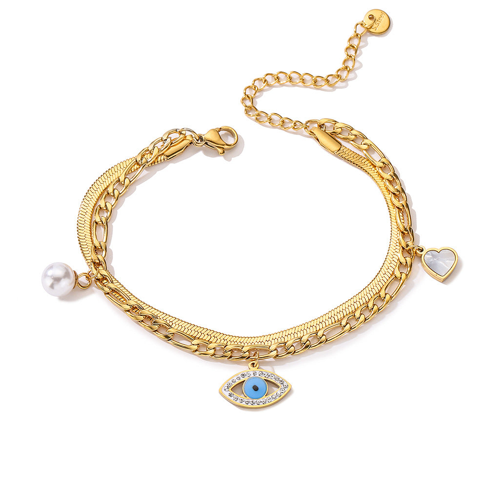 Evil Eye Pendant Layers Bracelet