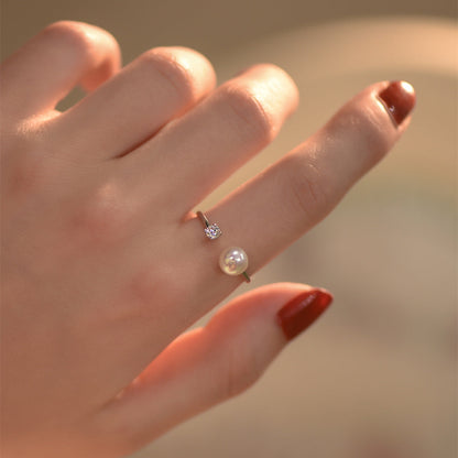 S925 Silver Pearl Zircon Four Prong Ring