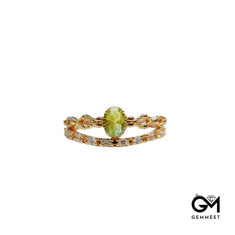 Luxury Green and White Zircon Gold Plated Ring